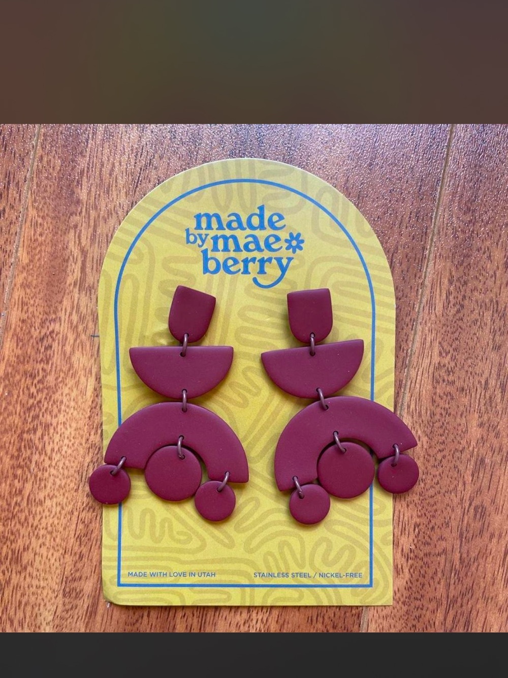 Burgundy Geometric Statement Earrings
